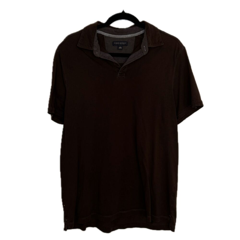 Banana Republic Men's Large Brown Fitted Pima Cotton Polo Short Sleeve Shirt